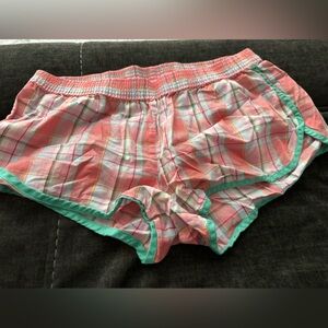 Aerie Coral Plaid Pajama Shorts